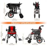 Vissco Zip Lite Premium Electric Wheelchair, Foldable, Lightweight Power Wheelchair for Elderly, EXIDE Battery, 10-15Km Range, 100kg Capacity, Thick Cushion, Compact Travel-Friendly (Red/Black) - Image 3