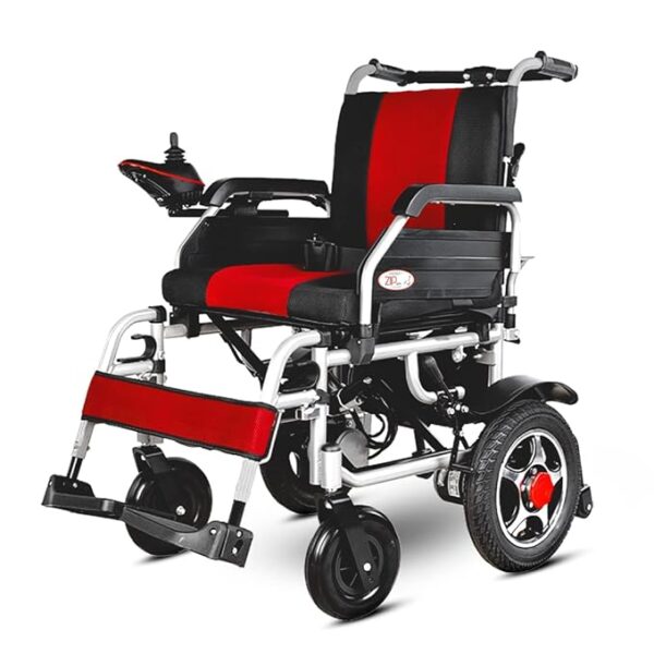 Vissco Zip Lite Premium Electric Wheelchair, Foldable, Lightweight Power Wheelchair for Elderly, EXIDE Battery, 10-15Km Range, 100kg Capacity, Thick Cushion, Compact Travel-Friendly (Red/Black)