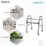 Vissco Champ Folding Walker for Childrens With Castors(Wheels), Foldable, Light Weight, Height Adjustable Walking Aid, Weight Capacity 80kg, Made with High Grade Rubber Shoes & Foam Grip -Universal(Grey) - Image 6