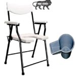 Folding Elderly Disabled Man And Pregnant Woman Stainless Steel Shower And Bathing Room Mobile Commode Chair With Toilet Seat Comfortable Safe(110 KG Capacity)