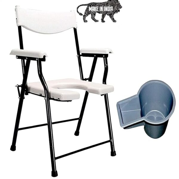 Folding Elderly Disabled Man And Pregnant Woman Stainless Steel Shower And Bathing Room Mobile Commode Chair With Toilet Seat Comfortable Safe(110 KG Capacity)
