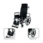 Vissco Imperio Reclining Self-Assist Wheelchair with Elevated Footrest, Foldable & Lightweight, Adjustable Backrest, 110kg Weight Capacity, for Elderly and Patients, Indoor & Outdoor Use (Black) - Image 2