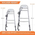 Vissco Dura Lite Aluminium Walker with Wheels, Foldable, Light Weight & Height Adjustable Walking Aid - Made with Premium Grade Rubber Shoes and PVC Grip-Universal (Grey) - Image 2
