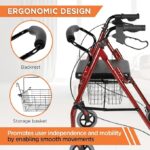 Vissco Dura Rollator Walker With Seat & Basket, Walker For Elderly, Physically Challenged People - Comes With Foldable Mechanism, Weight Bearing Capacity upto 120kg - Universal (Maroon) - Image 2