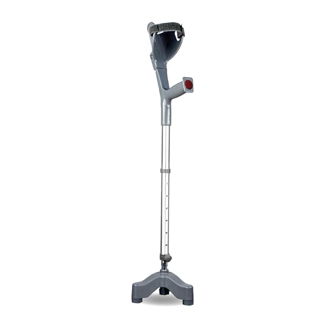 31dc6LMk-gL._SX679_ Vissco Astra Max Elbow Crutch with Tripod Base, Fixed Handle, Lightweight and Adjustable Height Walking Aid for Men and Women, Anti-Slip 3 Leg Base for Stability (1 Piece, Grey) - Image 1
