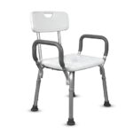 Vissco Comfort Shower Chair with Back and Armrest, Light Weight, Height Adjustable Shower Bench/Stool, Aluminum Anti Rusting Material - Universal (Anodized and White)