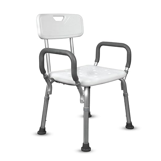 41klxHGkfnL._SX522_ Vissco Comfort Shower Chair with Back and Armrest, Light Weight, Height Adjustable Shower Bench/Stool, Aluminum Anti Rusting Material - Universal (Anodized and White) - Image 1