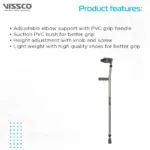 Astra Plus Elbow Crutches With Height Adjustable & Movable Elbow Support, Light Weight, PVC grip Handle (1 Pair), Color (Grey) - Image 3
