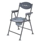 Vissco Comfort Steel Folding Commode Chair for Elderly, Patients & Disabled | Height Adjustable, Portable Toilet Chair with Armrest & Non-Slip Legs | Foldable, Pre-Assembled, 80kg Weight Capacity