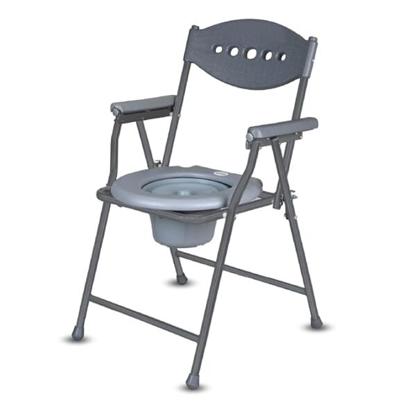 Vissco Comfort Steel Folding Commode Chair for Elderly, Patients & Disabled | Height Adjustable, Portable Toilet Chair with Armrest & Non-Slip Legs | Foldable, Pre-Assembled, 80kg Weight Capacity