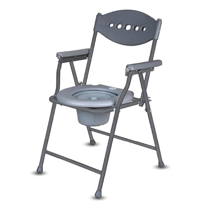 51bGFkLybKL._SX679_ Vissco Comfort Steel Folding Commode Chair for Elderly, Patients & Disabled | Height Adjustable, Portable Toilet Chair with Armrest & Non-Slip Legs | Foldable, Pre-Assembled, 80kg Weight Capacity - Image 1