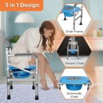 Vissco Comfort 3 in 1 Foldable Commode Shower Chair (Height Adjustable+Can roll over toilet WC), Available with and without wheels, Washable & Long lasting, Weight Bearing Upto 100kg -Universal(Grey) - Image 3